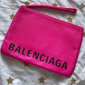 ($550 on FashionPhile!!!)  Balenciaga Calfskin Logo Zip Pouch Pink *NEVER USED”